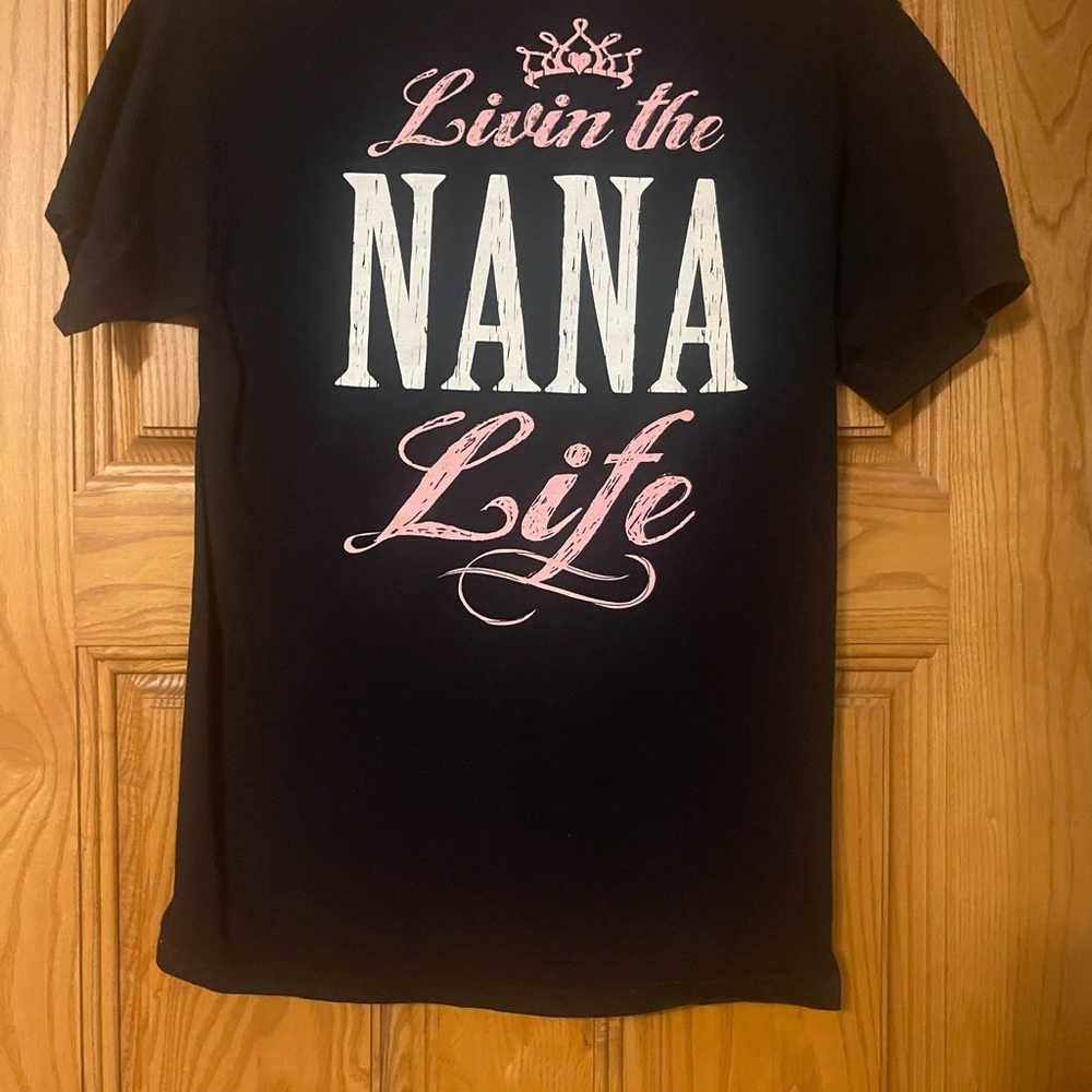 Livin the Nana Life Kids' Black Tee with Pink & White Print